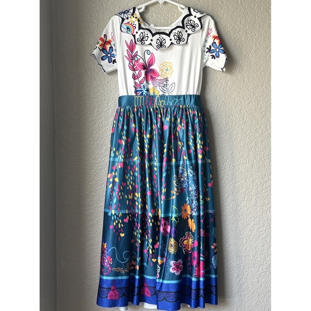 Girls Encanto Mirabel Columbian Senorita Ethnic Long Dress Costume Teal 6/7(130)